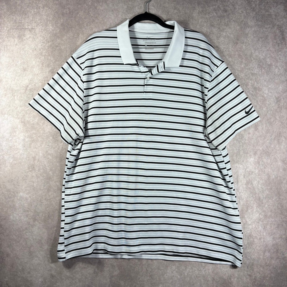 Nike Victory Polo Shirt Mens‎ Size 2XL Blue Striped Short Sleeve Dri Fit Golf